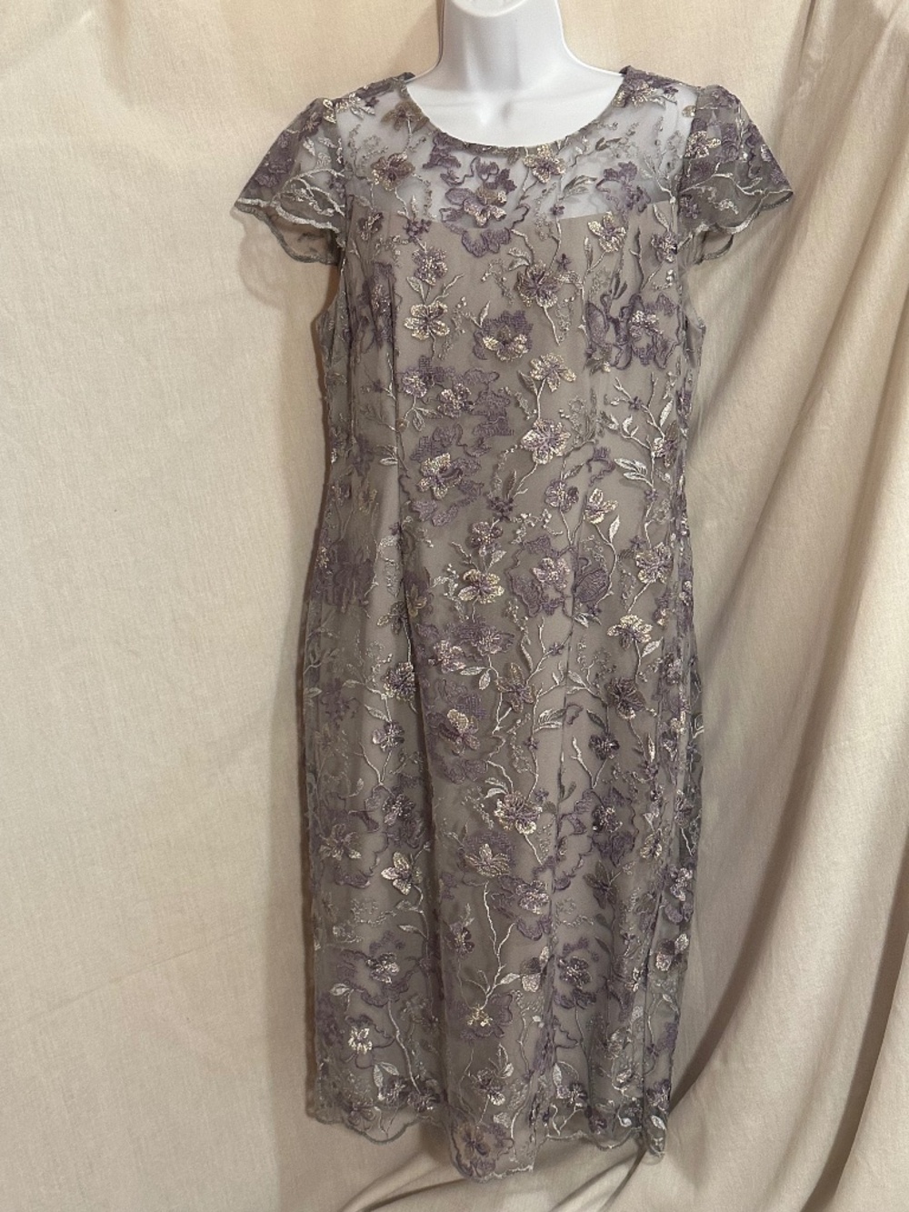 Alex Evenings, 12P purple/silver/gray sheath dress